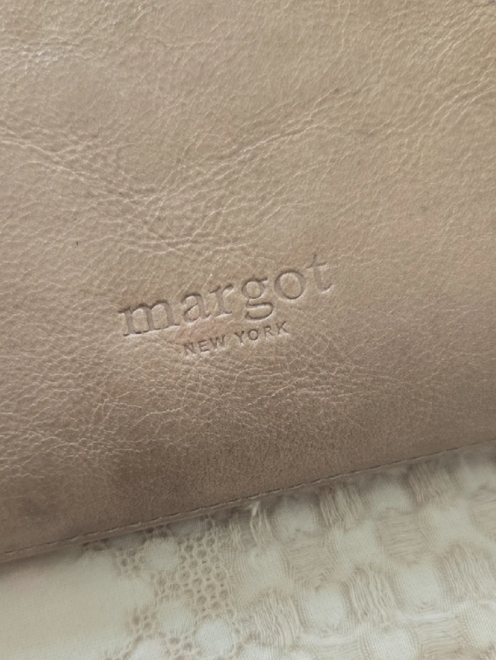 margot Taupe Leather Zip Wristlet Wallet with Blue Trim Normcore Anthropologie